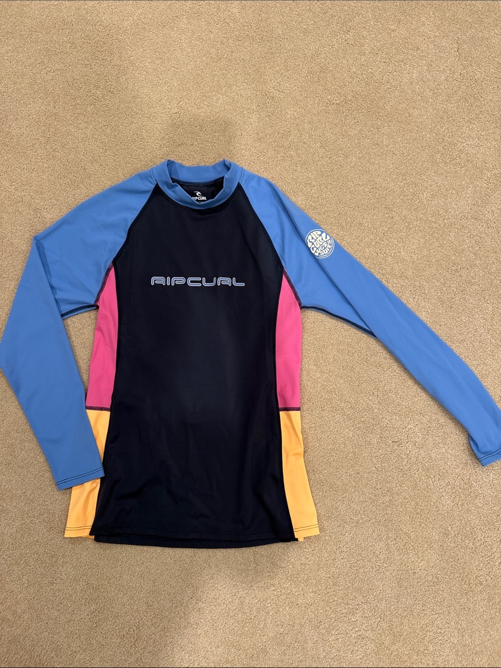 Rip Curl Kids Blue Black Pink Yellow Long Sleeve Rashguard